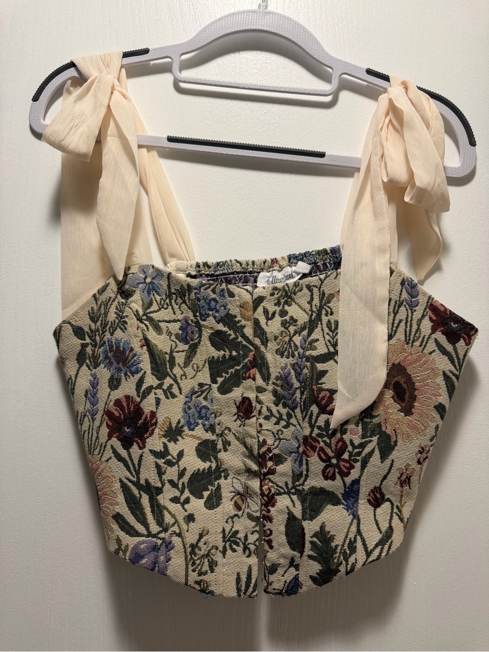 Floral Tapestry Crop Top with Cream Tie Straps